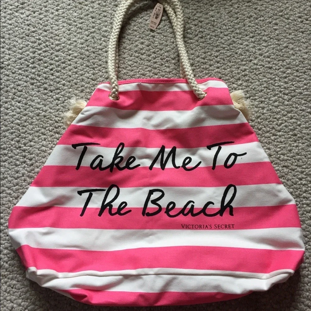 Victorias Secret Take Me To The‎ Beach Striped Rope Handle Tote Bag NEW
